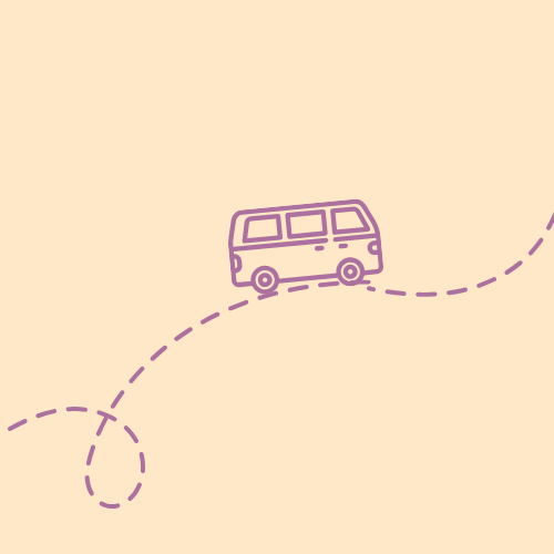 image d'un van sur une route en pointillés